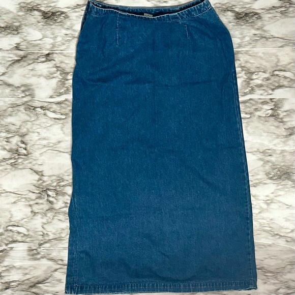 Eddie Bauer Women’s Sz 8 Blue Jean Denim Side Button Maxi Skirt Modest Normcore - Picture 2 of 7